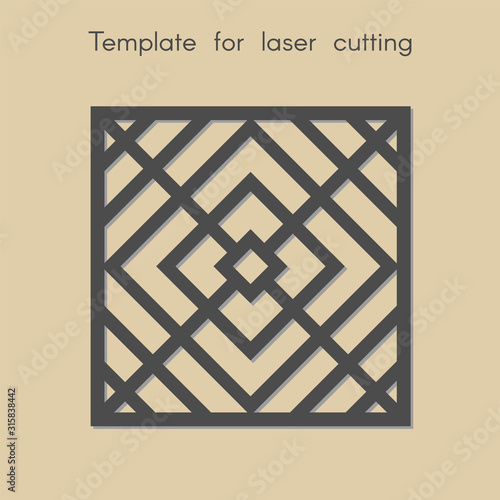 Template for laser cutting. Stencil for panels of wood, metal, plastic. Square abstract geometric background for cut. Decorative stand.