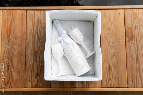 Wedding decoration of champagne bottles