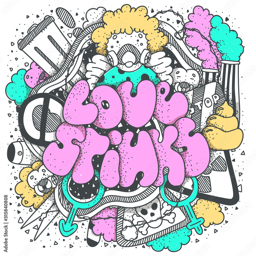Love stinks text lettering. Drawn art sign. Sarcastic valentine card design.