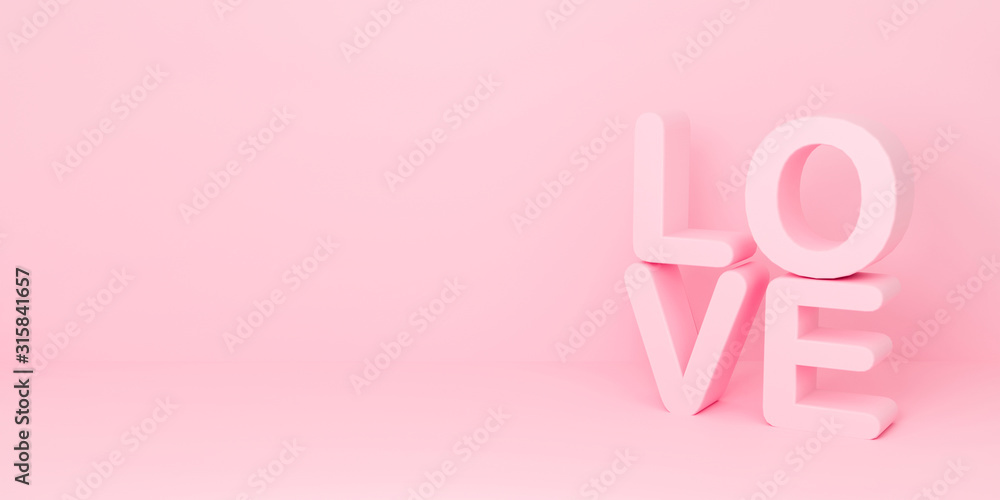 LOVE typography on pink background texture for Happy valentine is day celebration. 3D text logo in pastel color design. Minimal creative idea concept. Used for greeting card and banner on website. LOVE typography on pink background texture for Happy valentine is day celebration. 3D text logo in pastel color design. Minimal creative idea concept. Used for greeting card and banner on website.