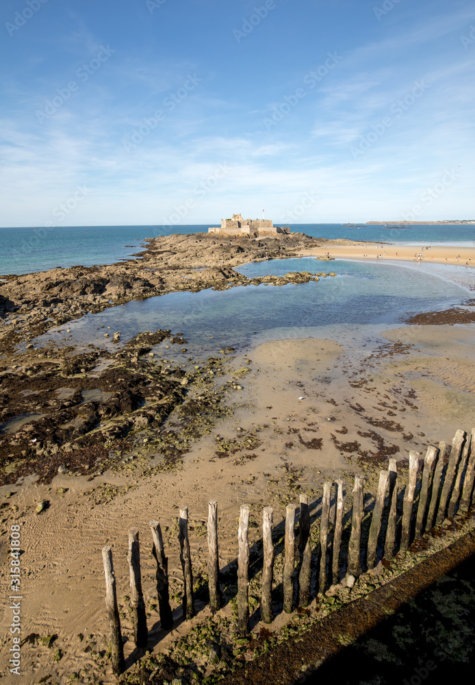   View of the Fort National and beach n Saint Malo  Brittany, France