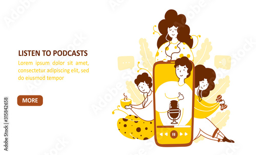 Podcasts library flat vector landing page template