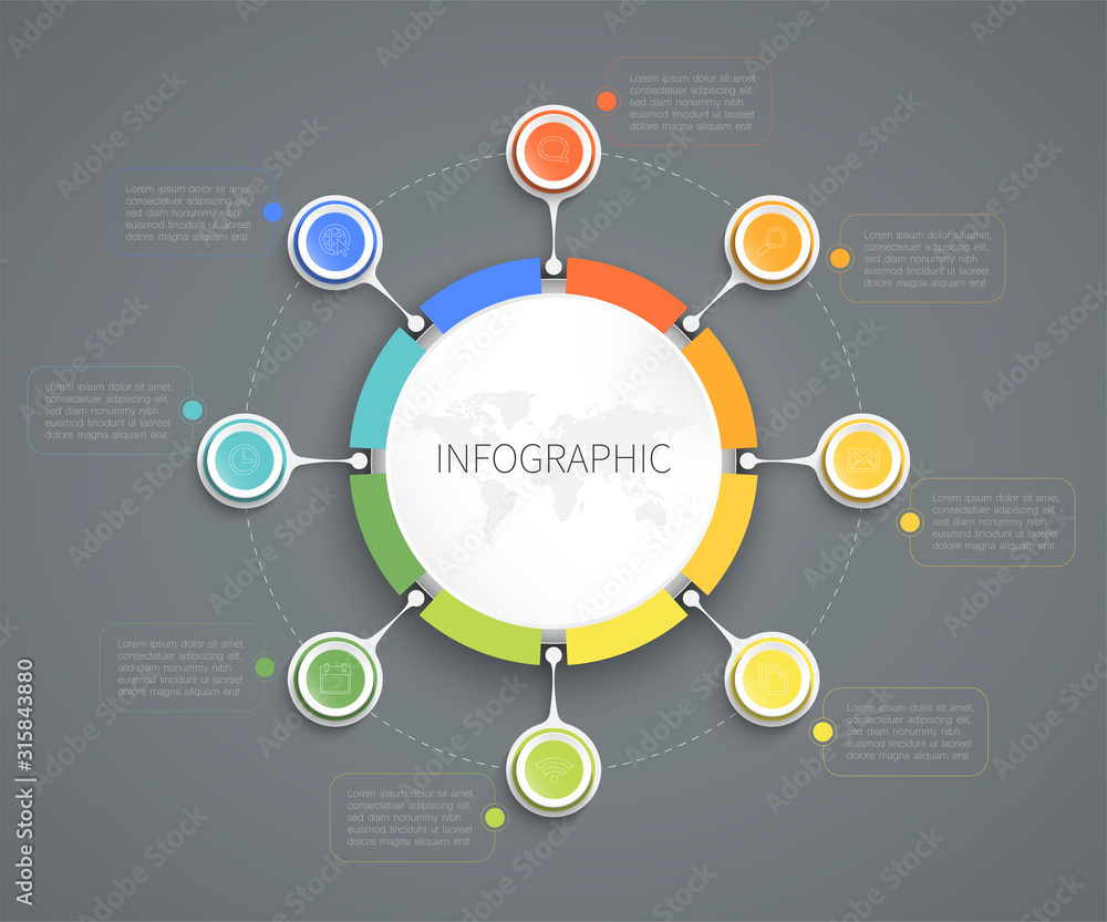 Obraz premium circle infographic, Vector illustration connected to 8 options can be used for cycle, business, educations or diagrams