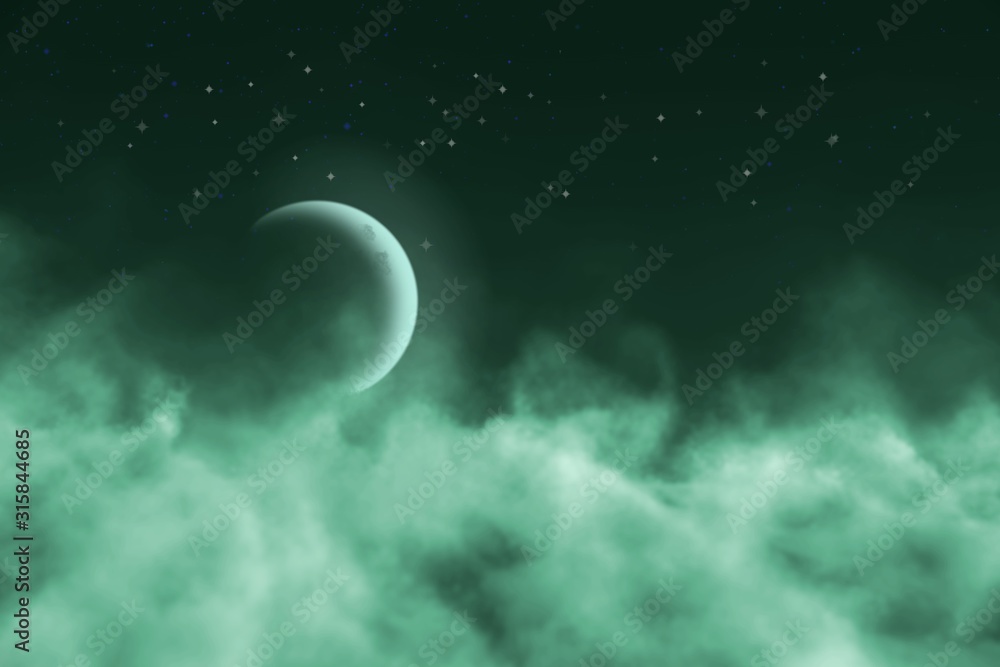 cosmic haze with moon with stars design abstract background for art purposes