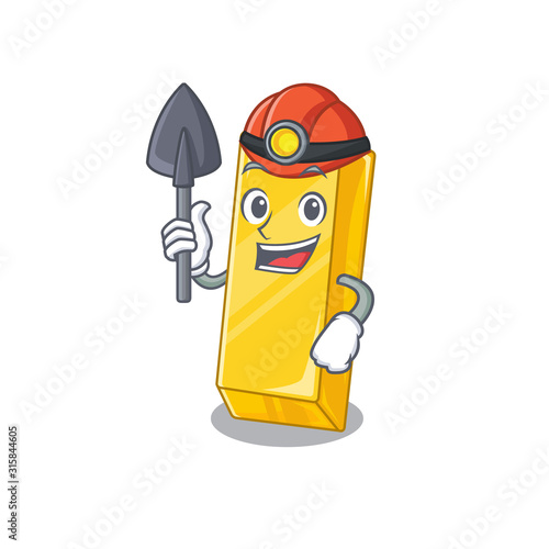 Cool clever Miner gold bar cartoon character design