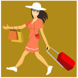 Young woman with travel bag. Happy smile and shopping