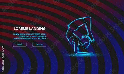 Scorpion yoga pose. Vector woman practices yoga Background for Landing Page Template.