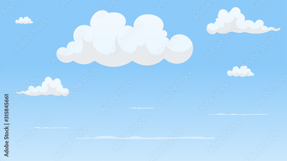 Landscape blue sky and white clouds on sunny day.Cartoon concetp.Vector illustration