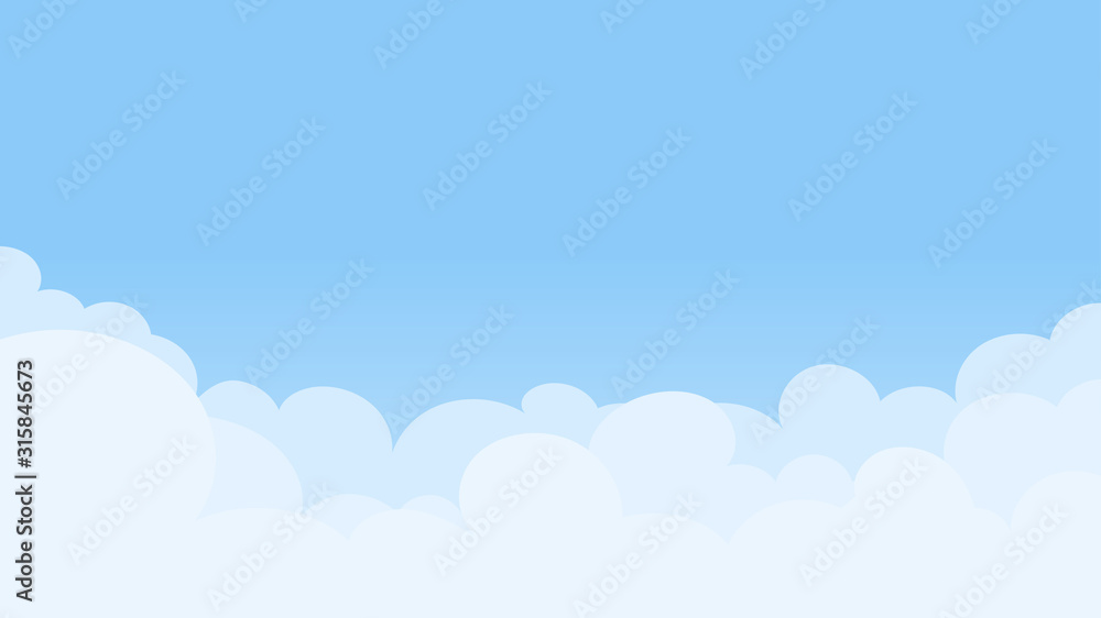 Naklejka Krajobraz błękitne niebo i białe chmury w słoneczny dzień.Koncepcja kreskówka.Ilustracja wektorowa
