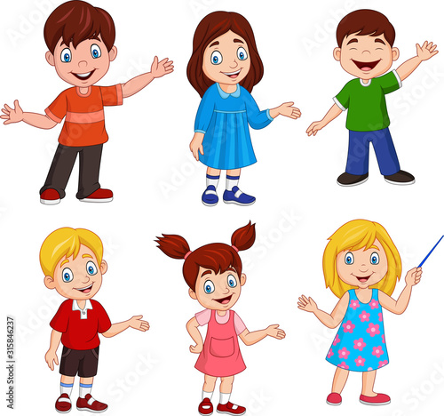 Cartoon kids with different posing