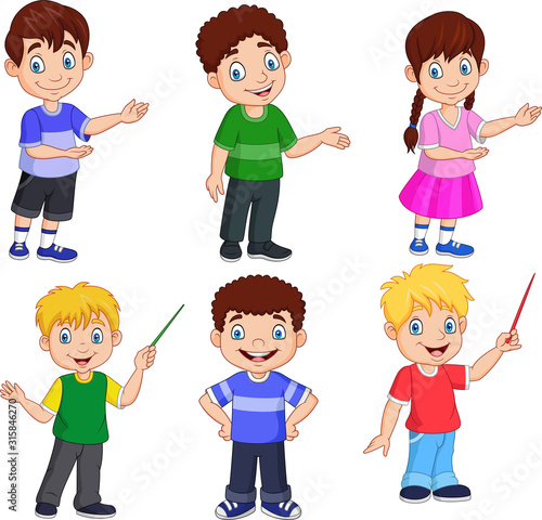Cartoon kids with different posing