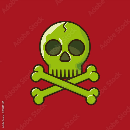 Green skull and crossbones vector illustration