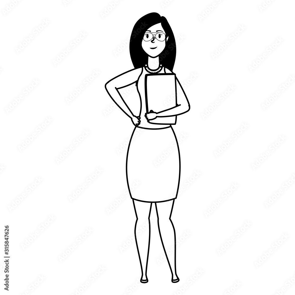 cute young woman with eyeglasses and checklist cute young woman with eyeglasses and checklist