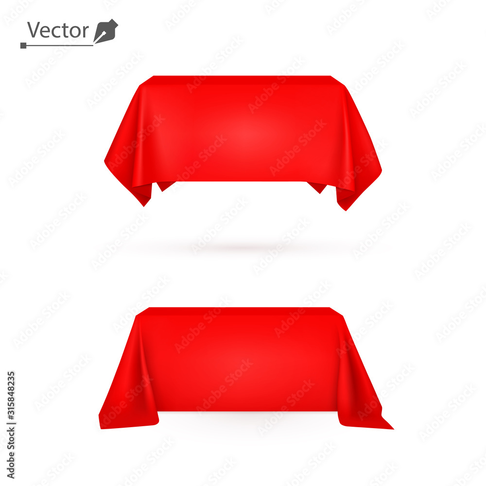 Box or rectangle covered with a red cloth. Reveal the hidden object. Surprise, award, prize, presentation concept. Box or rectangle covered with a red cloth. Reveal the hidden object. Surprise, award, prize, presentation concept.