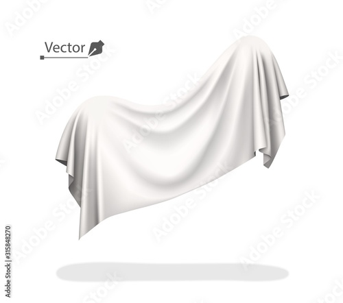 Two spheres or balls covered with white silk fabric. Unknown thing. Reveal the hidden object. Raise the curtain. Surprise, award, prize, presentation concept. 