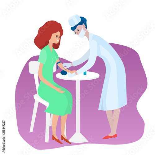 A nurse takes blood from a woman vein.