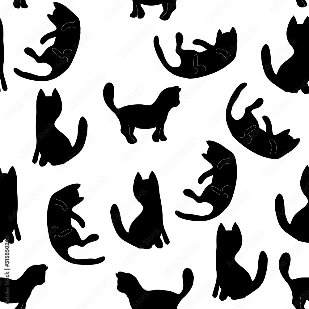Black cats. Seamless pattern. Vector illustration. Black cats. Seamless pattern. Vector illustration.