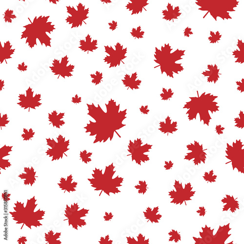 Seamless pattern with shabby red maple leaves with little stem.