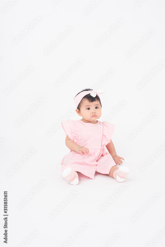 Adorable Asian baby girl is portrait on white background Adorable Asian baby girl is portrait on white background