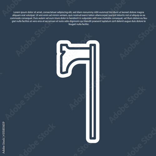 Blue line Medieval axe icon isolated on blue background. Battle axe, executioner axe. Medieval weapon. Vector Illustration
