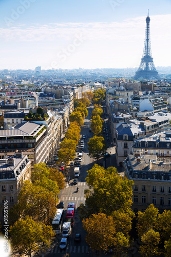 Aerial view of european city Paris  with Eiffel Tower and apartment view from drones © JackF