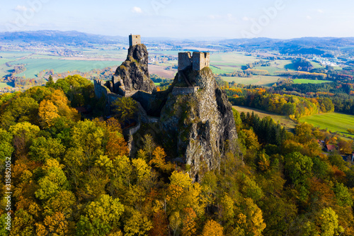 Above view of medieval castle Trosky. Czech Republic