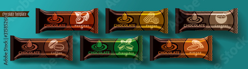 Chocolate bar vector packaging design. Nuts chocolate set.