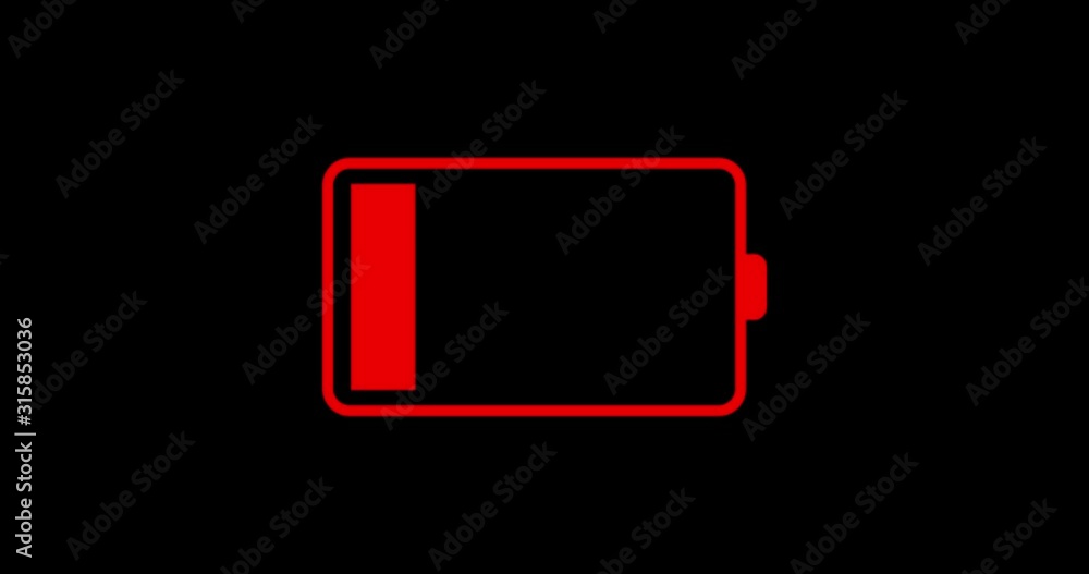 Battery low. 4K animation. The color changes to red, orange, yellow and green. Black background.
