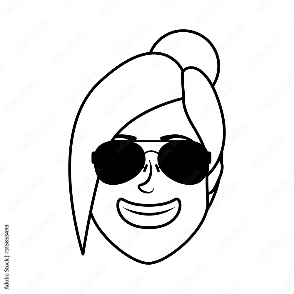 cute young woman head with sunglasses character cute young woman head with sunglasses character