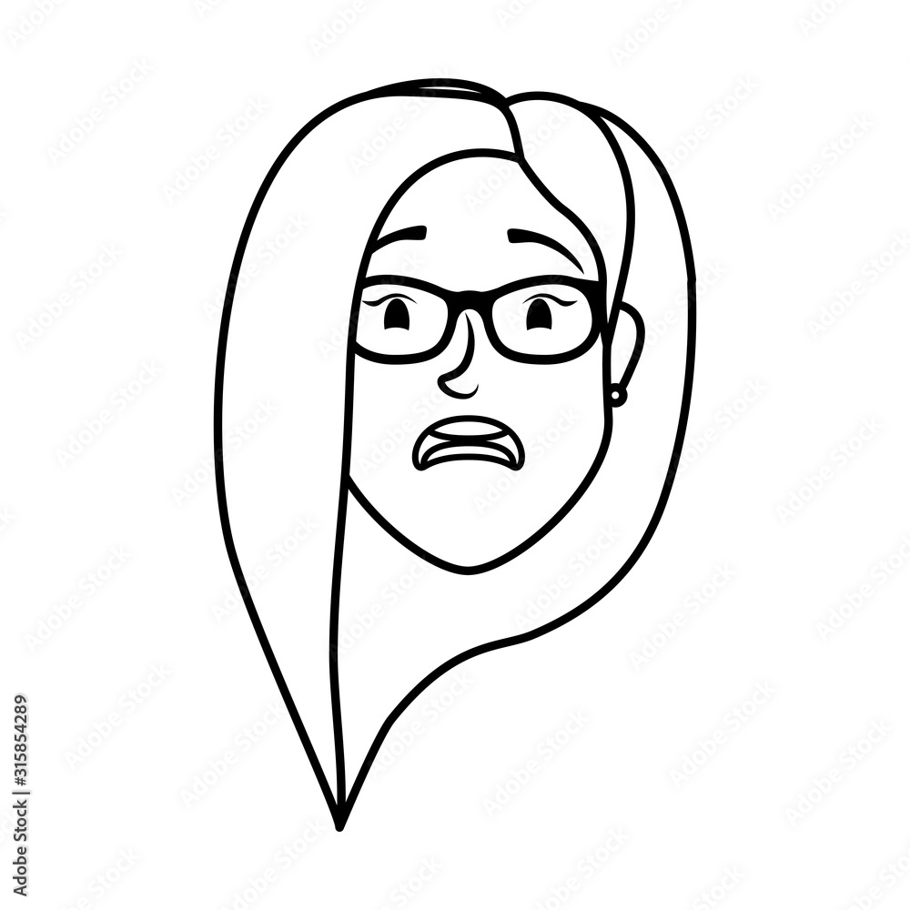 cute young woman head with eyeglasses character cute young woman head with eyeglasses character