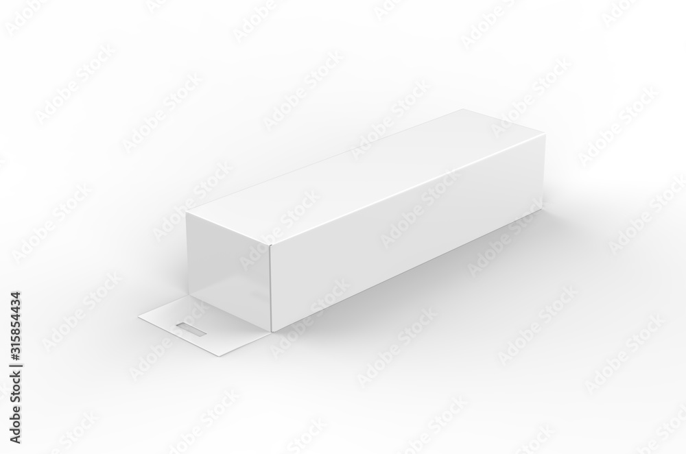 Fototapeta premium White blank paper box packaging with hang tab, mockup template on isolated white background, 3d illustration