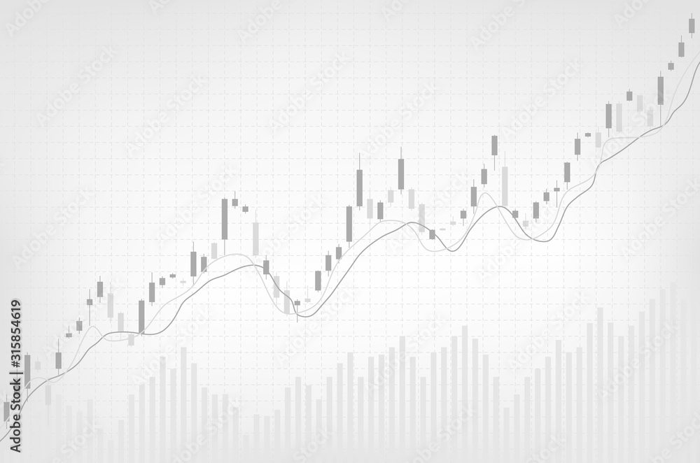 Financial candles uptrend stock chart, with indicators are on white background. Bull market. Vector illustration Financial candles uptrend stock chart, with indicators are on white background. Bull market. Vector illustration