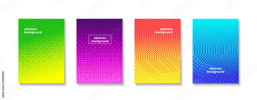 Vector set of abstract halftone gradient backgrounds. Colorful dotted templates for banners, flyers, presentations.