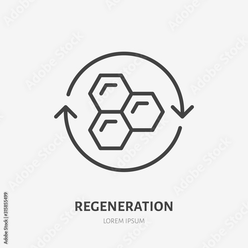 Cell regeneration line icon, vector pictogram of collagen repair. Skincare illustration, sign for ceam, cosmetics packaging