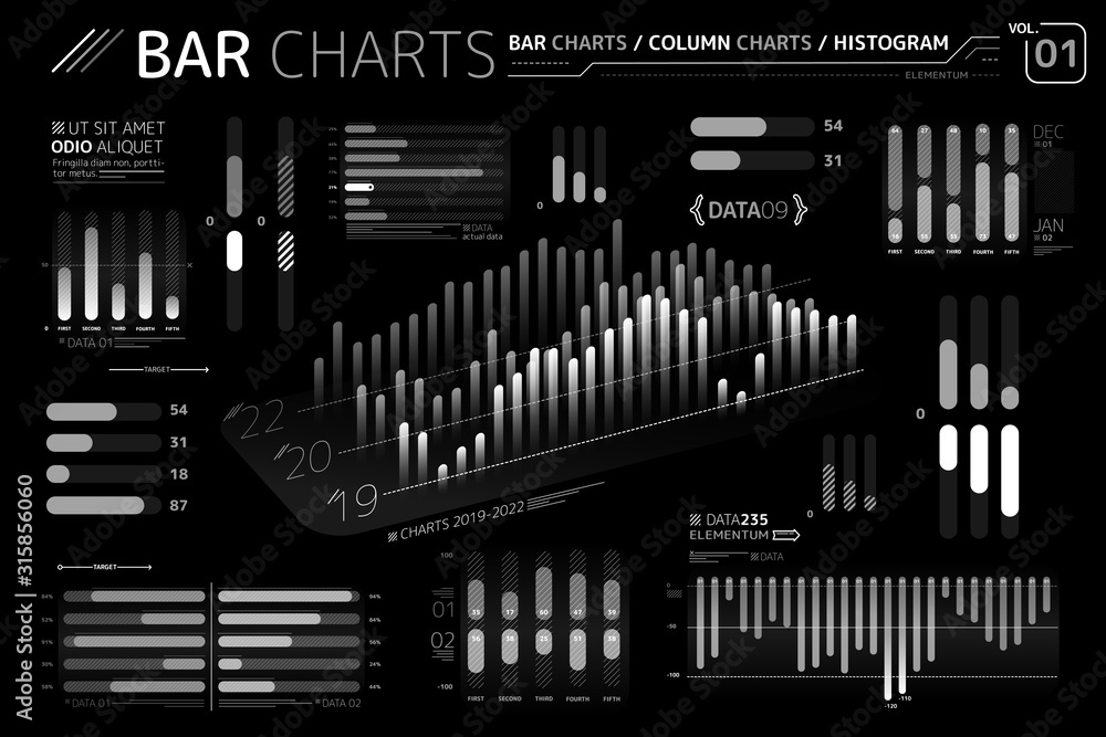Bar Charts, Column Charts and Histograms Infographic Elements - obrazy, fototapety, plakaty 
