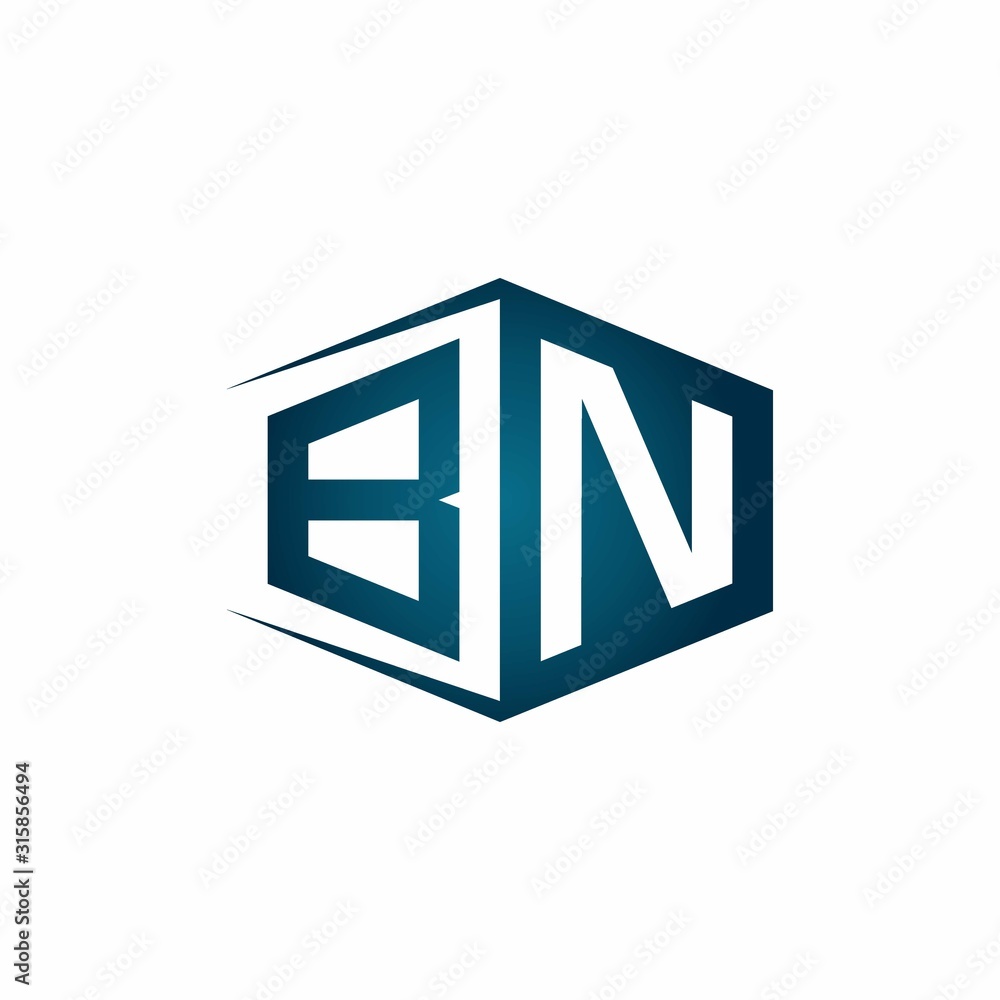 BN monogram logo with hexagon shape and negative space style ribbon design template BN monogram logo with hexagon shape and negative space style ribbon design template