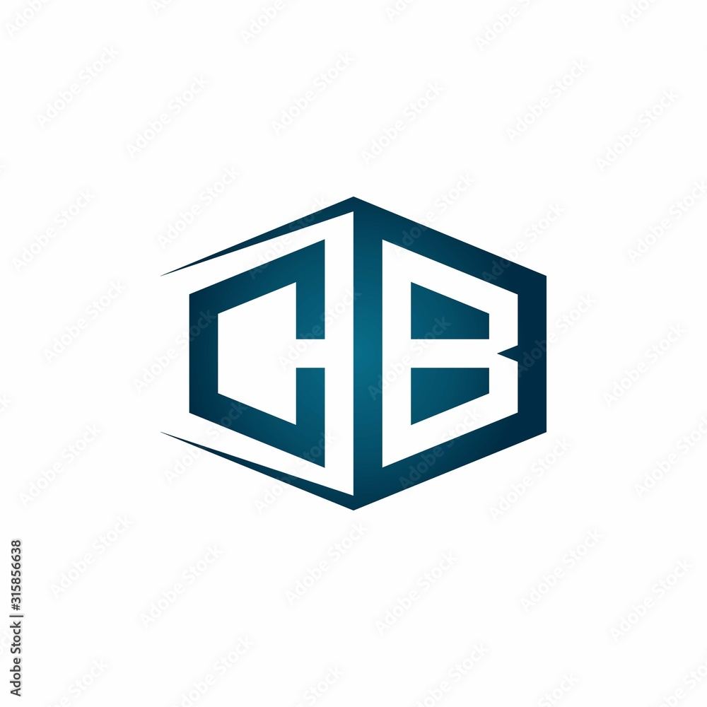 CB monogram logo with hexagon shape and negative space style ribbon design template CB monogram logo with hexagon shape and negative space style ribbon design template