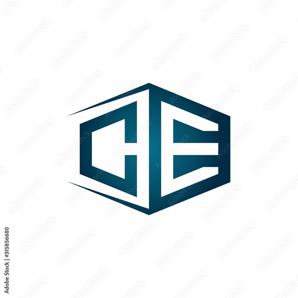 CE monogram logo with hexagon shape and negative space style ribbon design template CE monogram logo with hexagon shape and negative space style ribbon design template