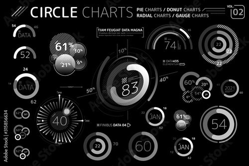 Circle Charts, Pie Charts, Donut Charts, Radial charts and Gauge Charts Infographic Elements