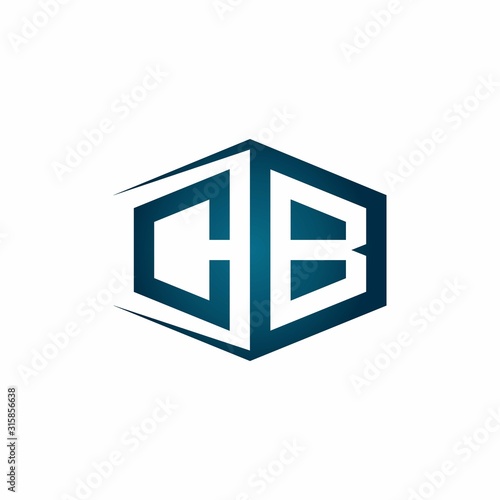 CB monogram logo with hexagon shape and negative space style ribbon design template