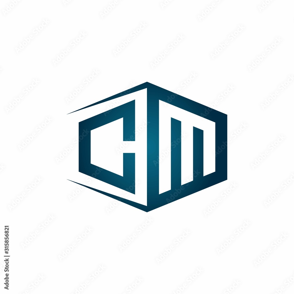 CM monogram logo with hexagon shape and negative space style ribbon design template CM monogram logo with hexagon shape and negative space style ribbon design template