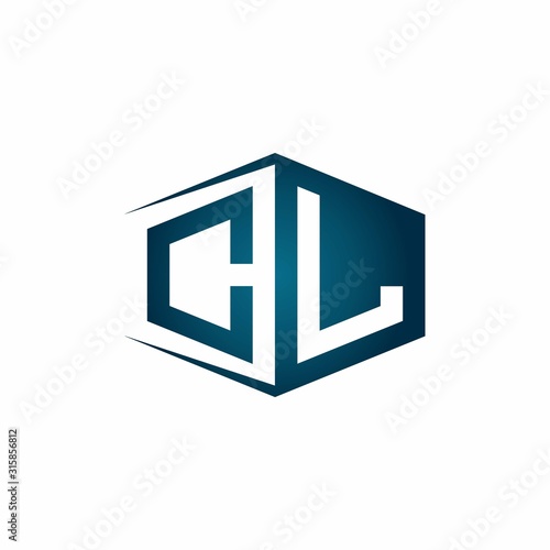 CL monogram logo with hexagon shape and negative space style ribbon design template