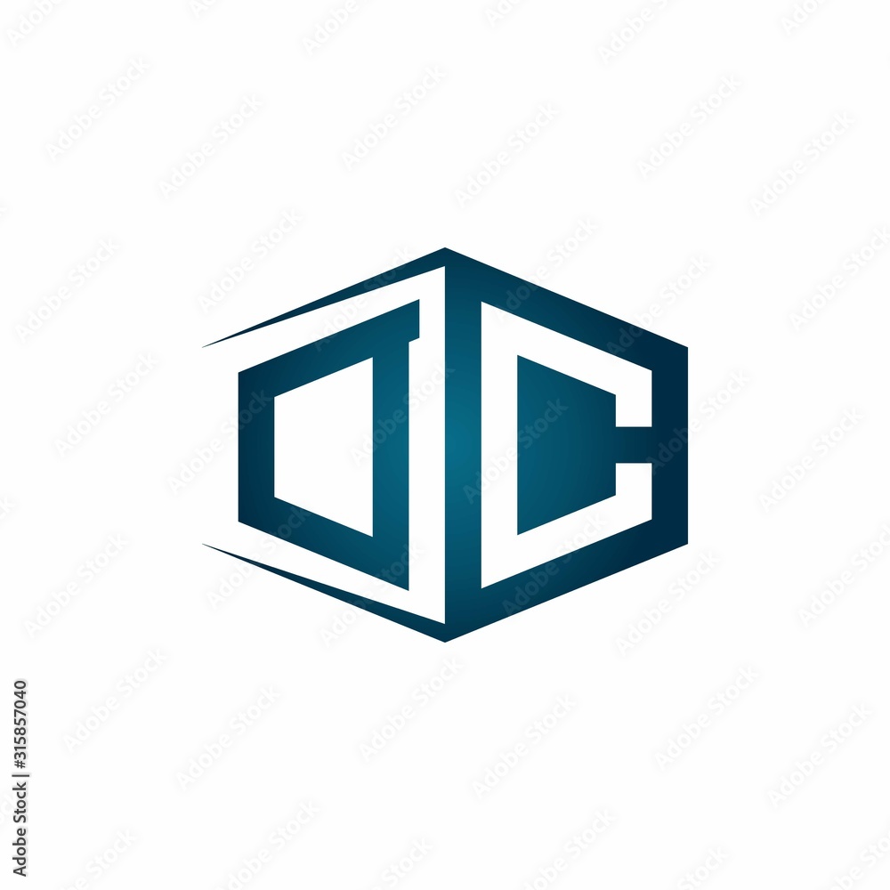 DC monogram logo with hexagon shape and negative space style ribbon design template DC monogram logo with hexagon shape and negative space style ribbon design template