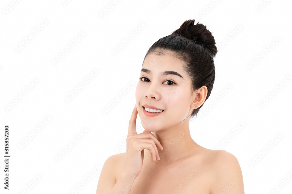 Portrait of attractive asian young woman with beauty skin and face isolated on white background. Healthy skin and face care concept. Portrait of attractive asian young woman with beauty skin and face isolated on white background. Healthy skin and face care concept.