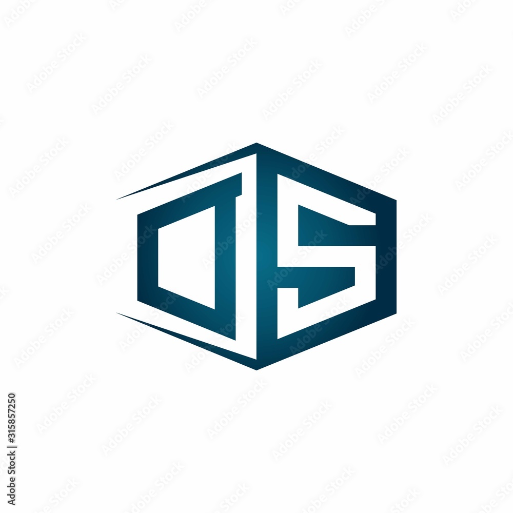 DS monogram logo with hexagon shape and negative space style ribbon design template DS monogram logo with hexagon shape and negative space style ribbon design template