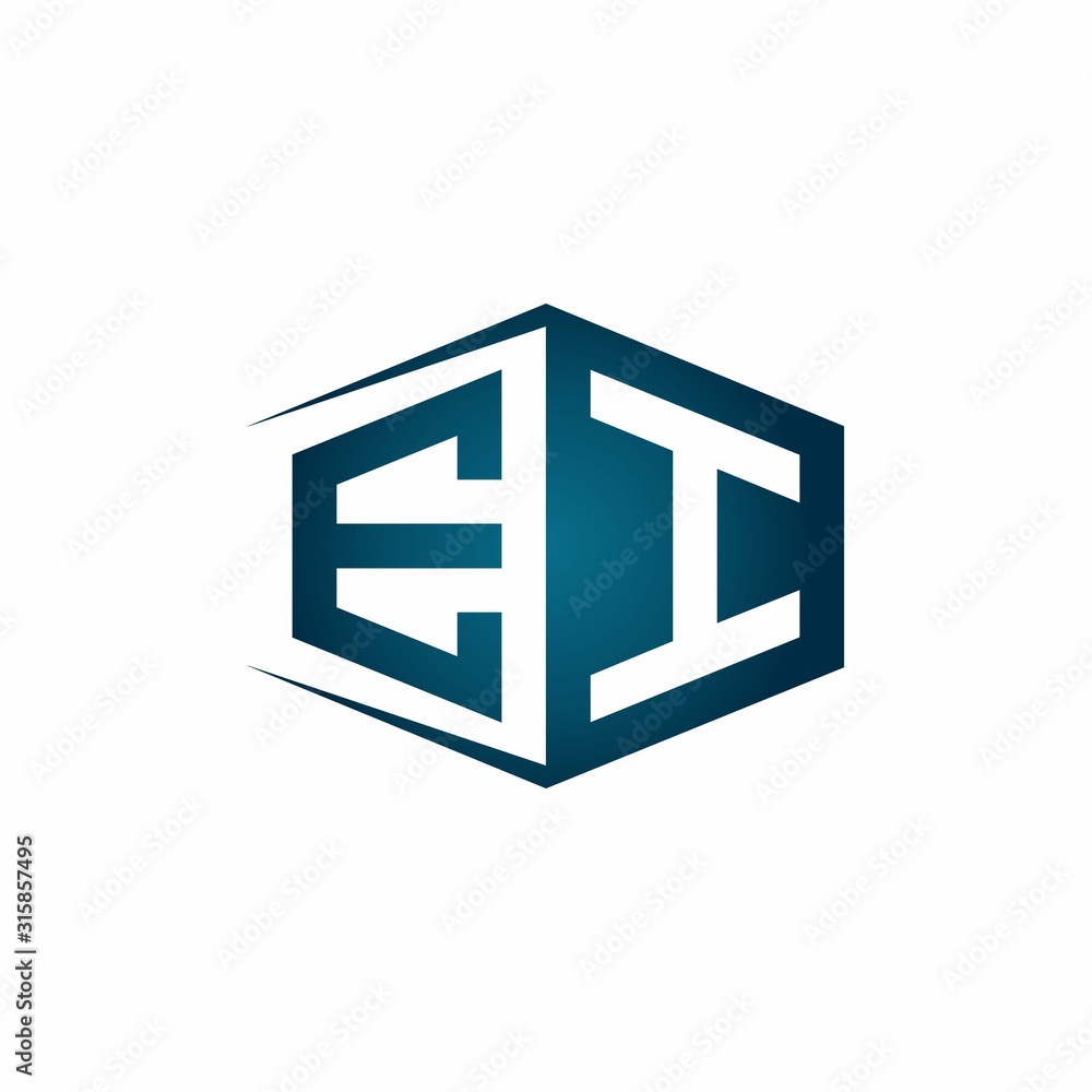 EI monogram logo with hexagon shape and negative space style ribbon design template EI monogram logo with hexagon shape and negative space style ribbon design template