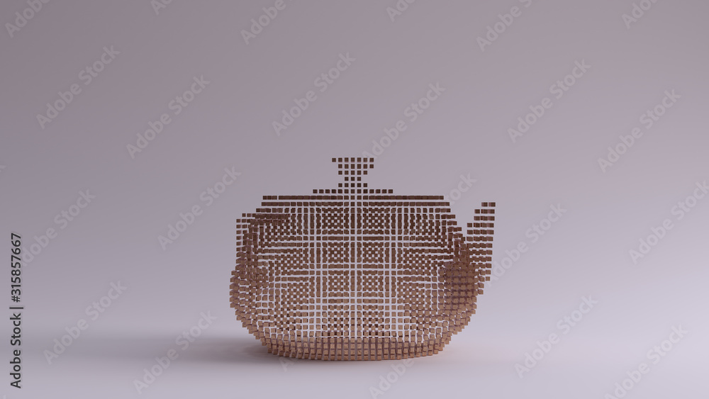 Bronze Teapot Made out of Lots of Small Cubes with a Visual Aliasing