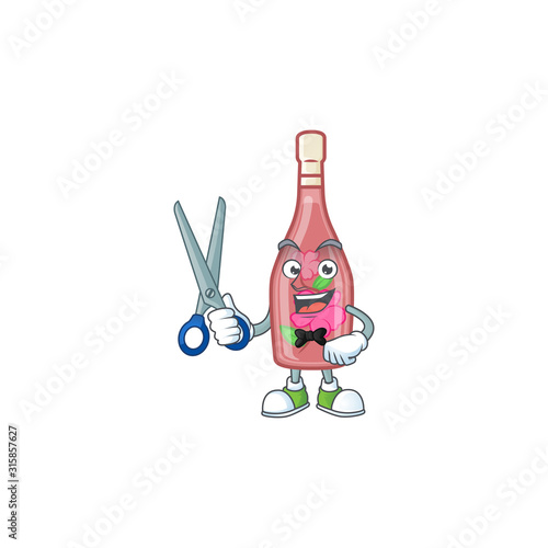Cool friendly barber pink bottle wine cartoon character style