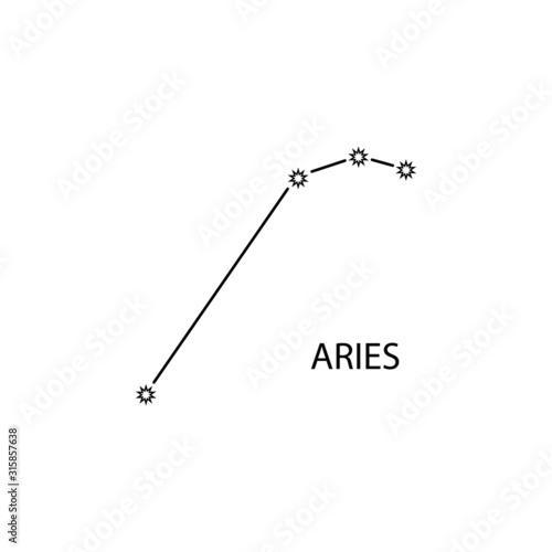 Aries Zodiac constellation stars sign with titles.  Vector illustration, isolated on white background