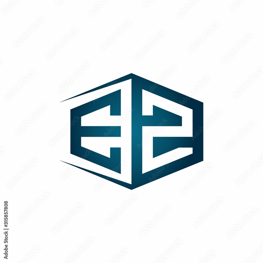EZ monogram logo with hexagon shape and negative space style ribbon design template EZ monogram logo with hexagon shape and negative space style ribbon design template